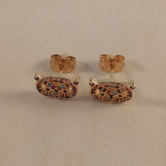 18K Yellow Gold Filled Owl Multi Color Diamond Zircon Stud Earrings Gift - Picture 4 of 8